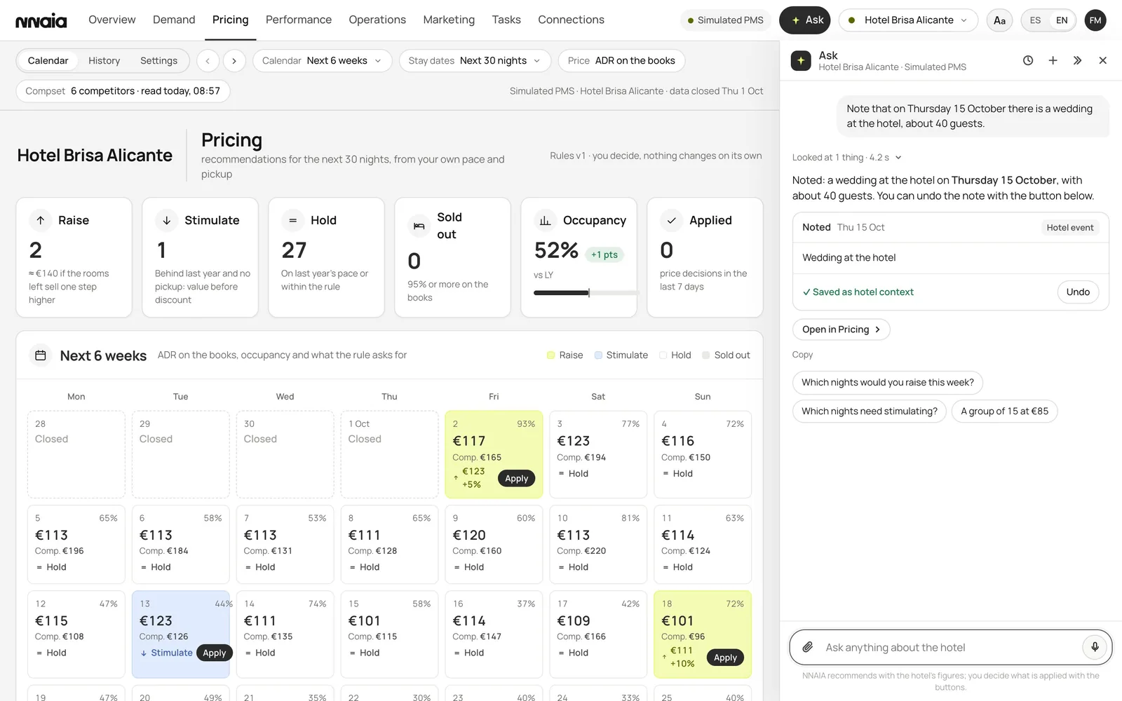 Ask open in NNAIA, next to Pricing